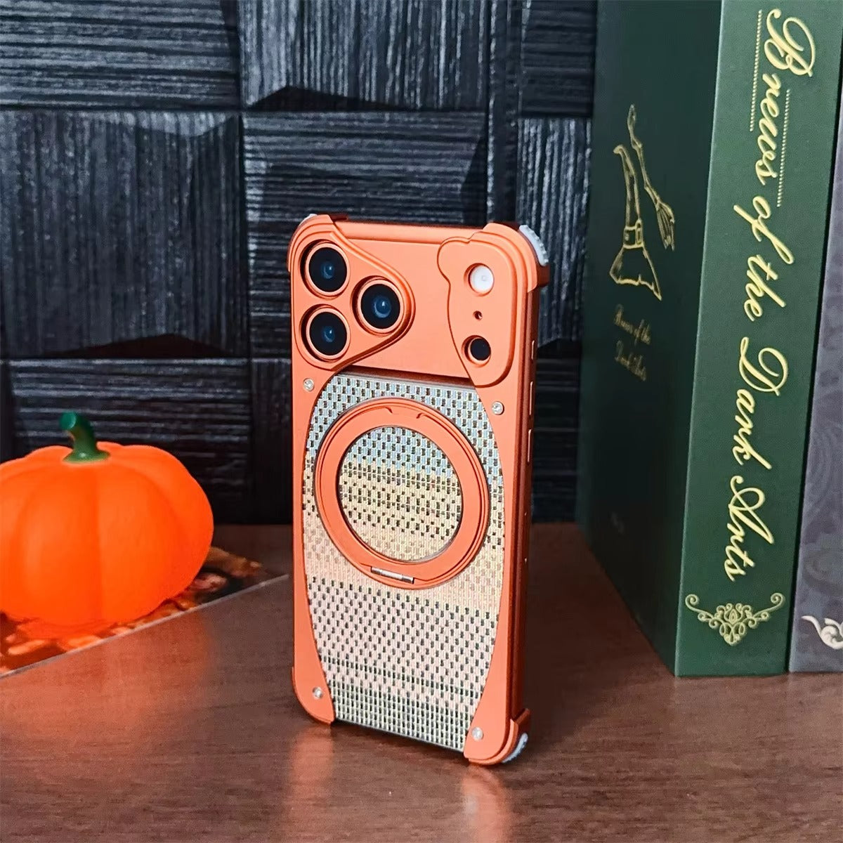 Luxury iPhone Case — Aluminum Metal Golden-Thread Magnetic Cover with Shockproof Bracket and Drop-Proof Durable Protection