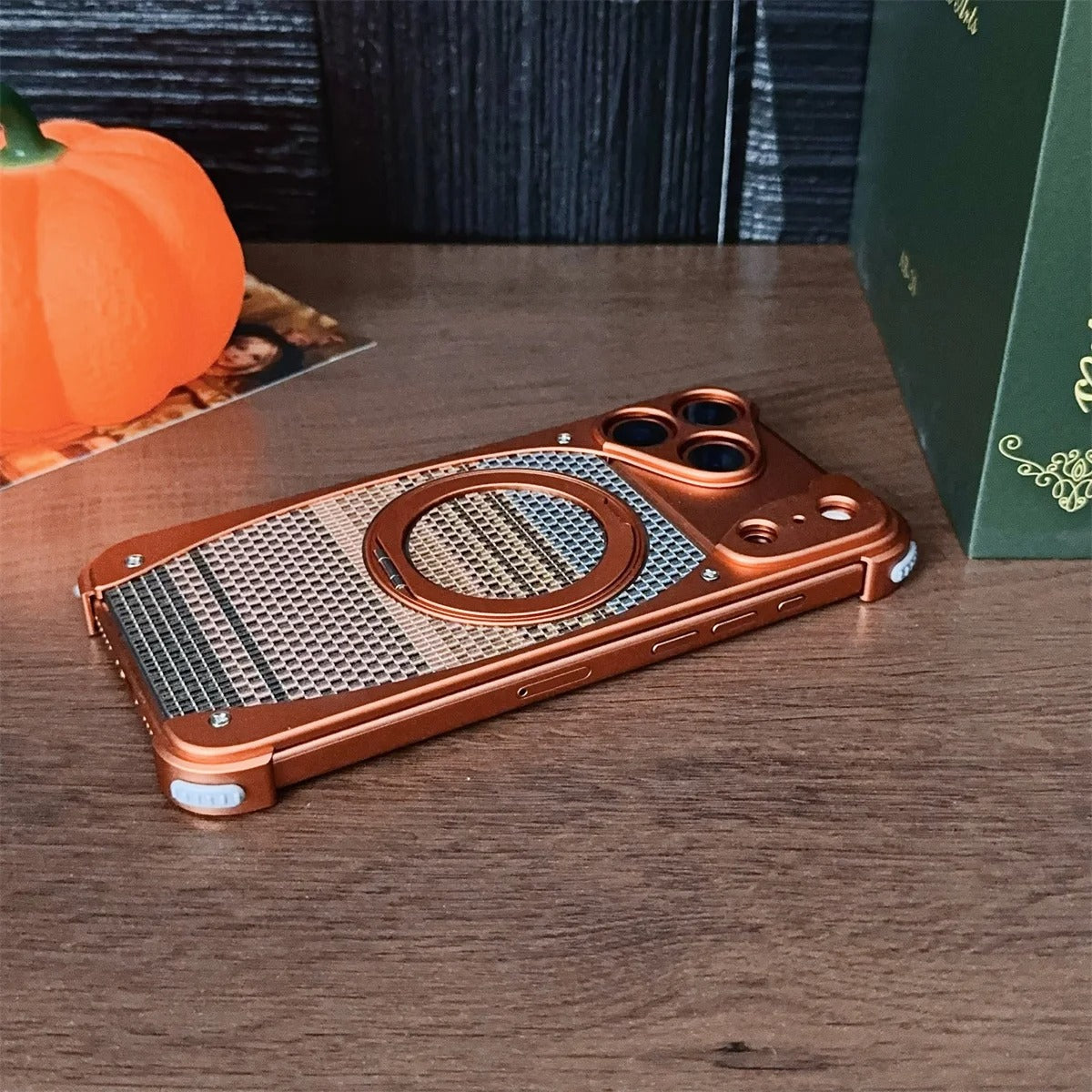Luxury iPhone Case — Aluminum Metal Golden-Thread Magnetic Cover with Shockproof Bracket and Drop-Proof Durable Protection