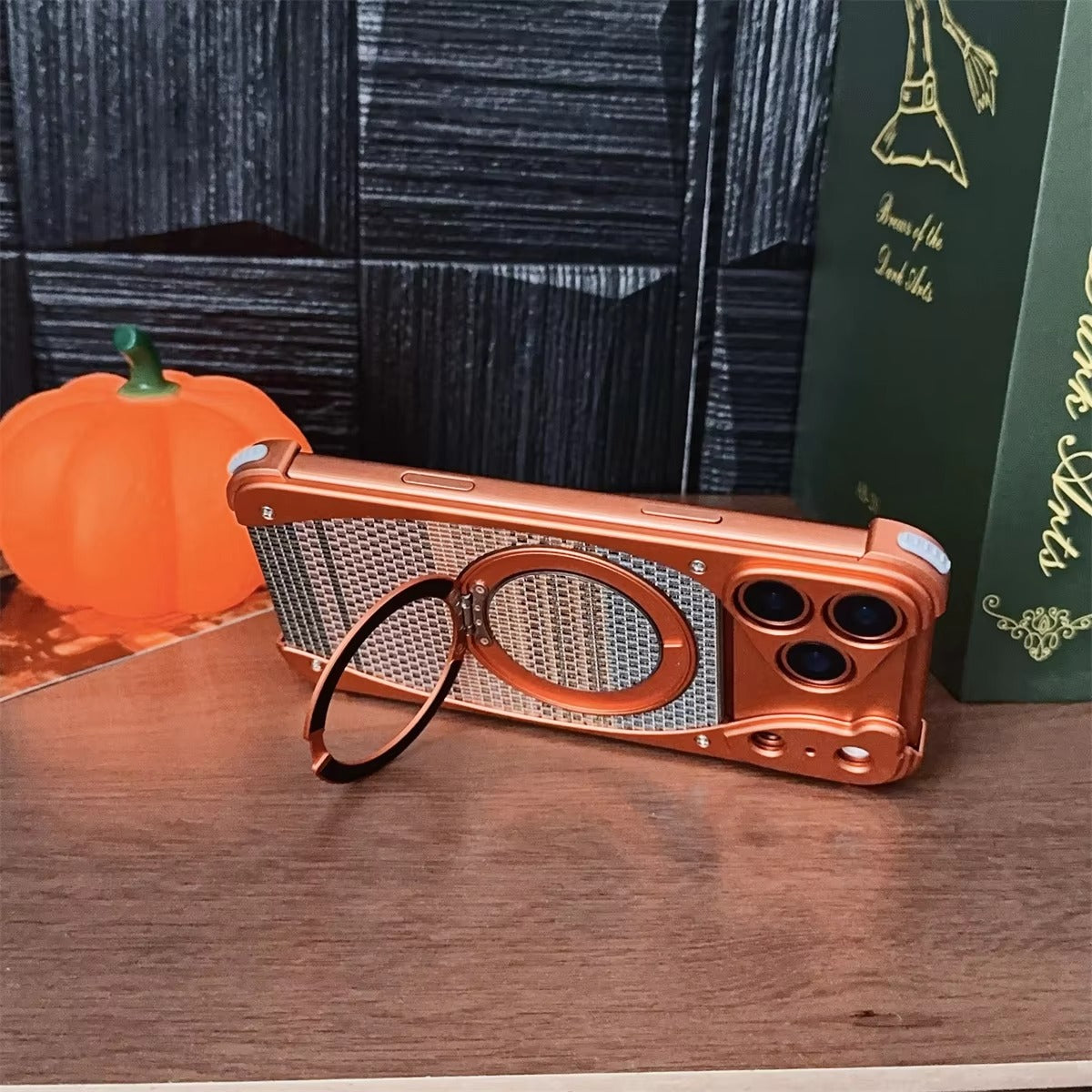 Luxury iPhone Case — Aluminum Metal Golden-Thread Magnetic Cover with Shockproof Bracket and Drop-Proof Durable Protection