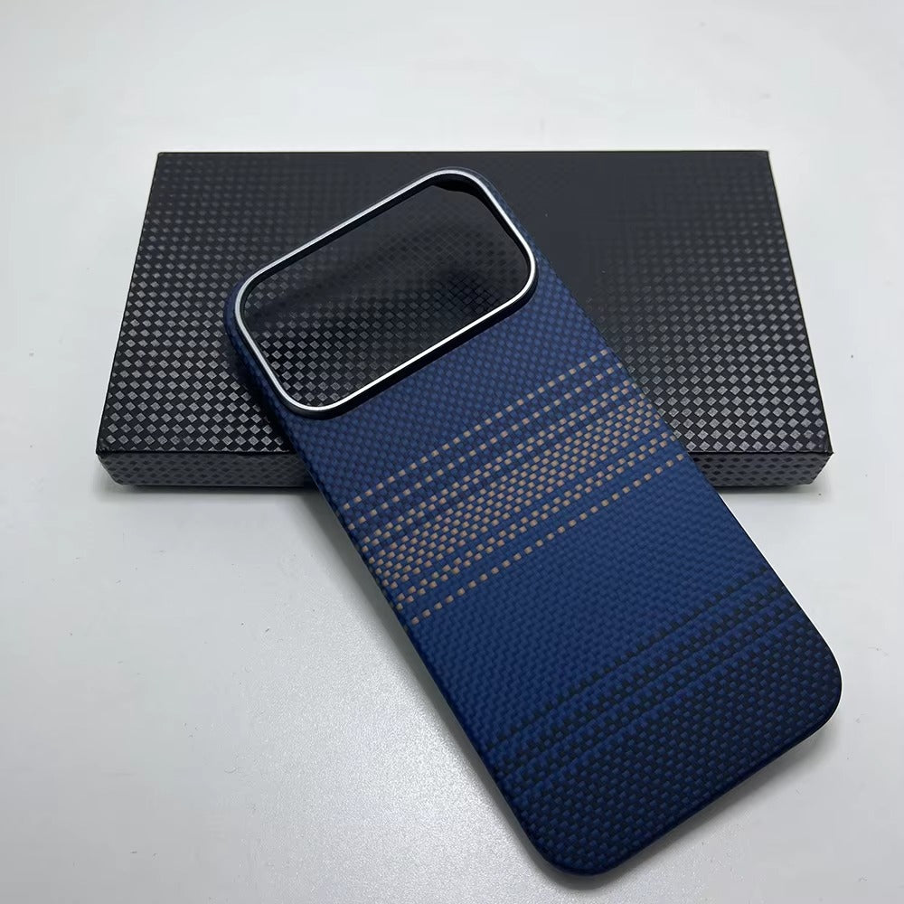 Luxury iPhone Case — Aramid Carbon Fiber MagSafe Cover with Ultra-Lightweight Half-Wrapped Protection and Durable Scratch-Resistant Texture