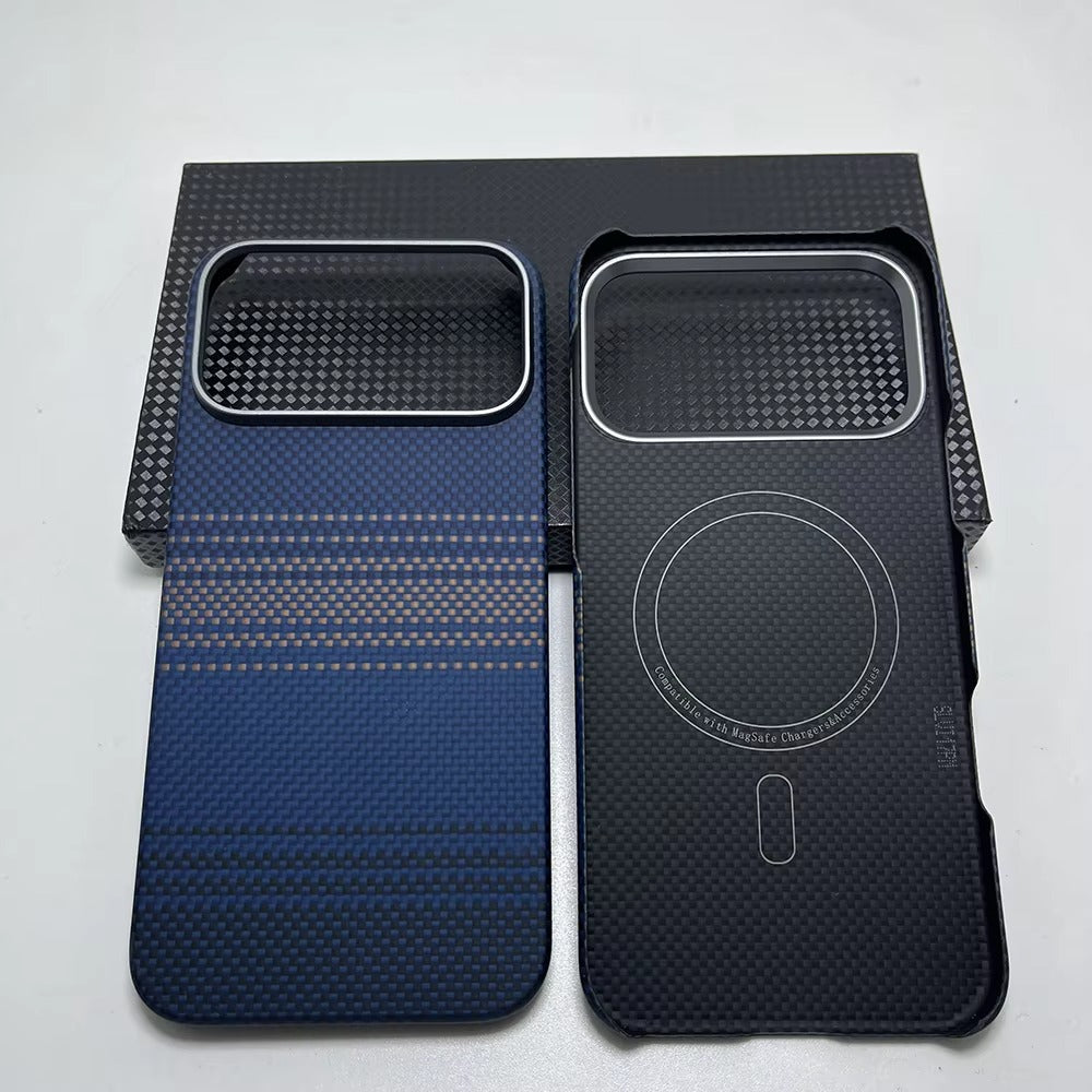 Luxury iPhone Case — Aramid Carbon Fiber MagSafe Cover with Ultra-Lightweight Half-Wrapped Protection and Durable Scratch-Resistant Texture