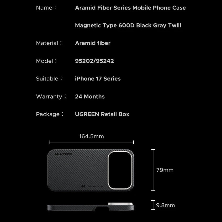 Luxury iPhone Case — Aramid Fiber Slim Hard Cover with Military-Grade Protection, Matte Black Finish, Shockproof and Durable Design