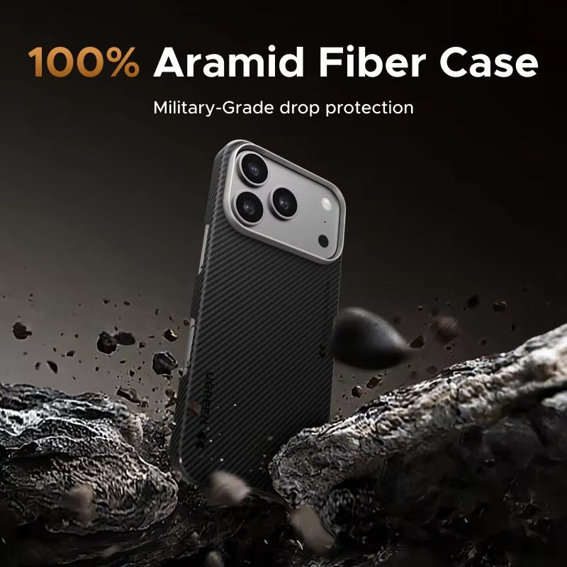 Luxury iPhone Case — Aramid Fiber Slim Hard Cover with Military-Grade Protection, Matte Black Finish, Shockproof and Durable Design