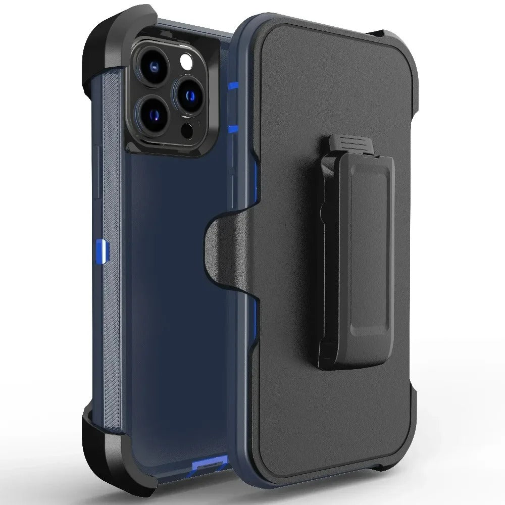 Luxury iPhone Case — Armor Box Dual-Layer PC+TPU Protective Cover with Belt Clamp, Heavy-Duty Shockproof Design, Kickstand and Matte Anti-Slip Finish