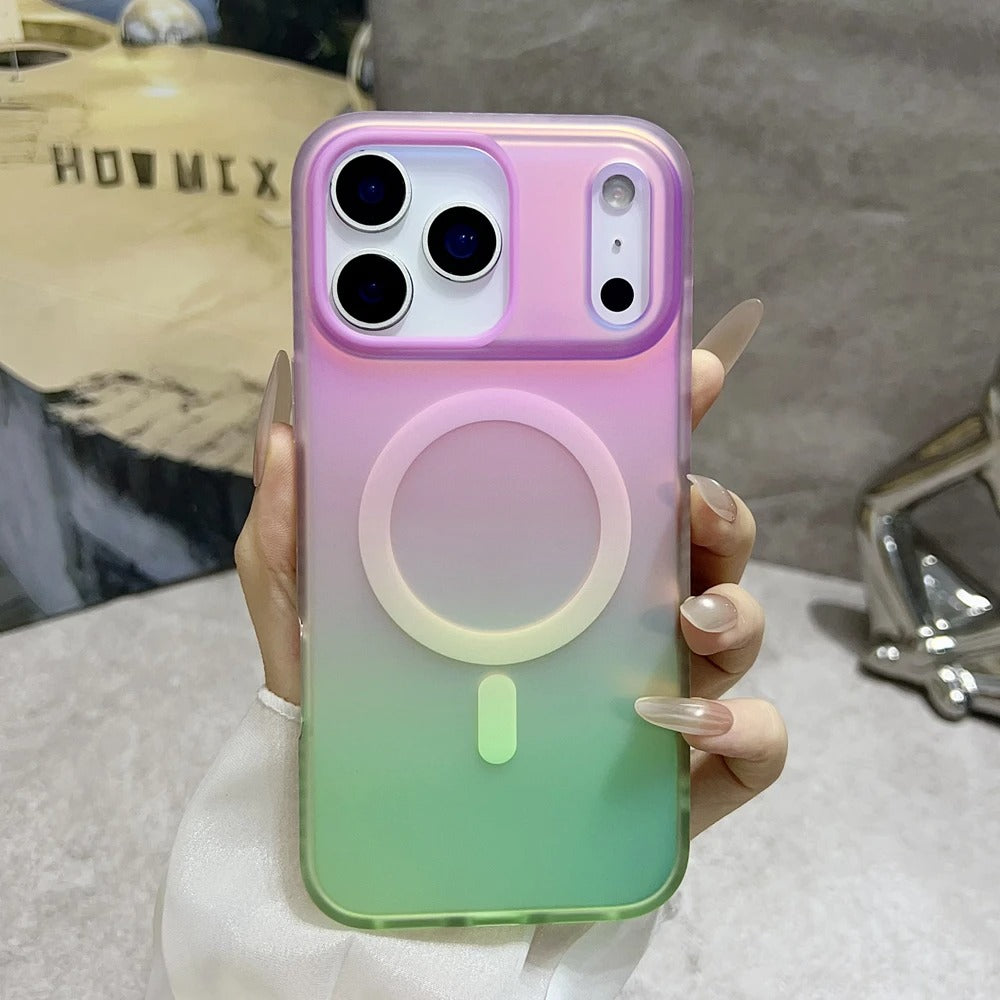 Luxury iPhone Case — Aurora Gradient Magnetic Cover with Shockproof Lightweight Design, Double-Color Finish and Non-Slip Wireless-Charging Compatibility
