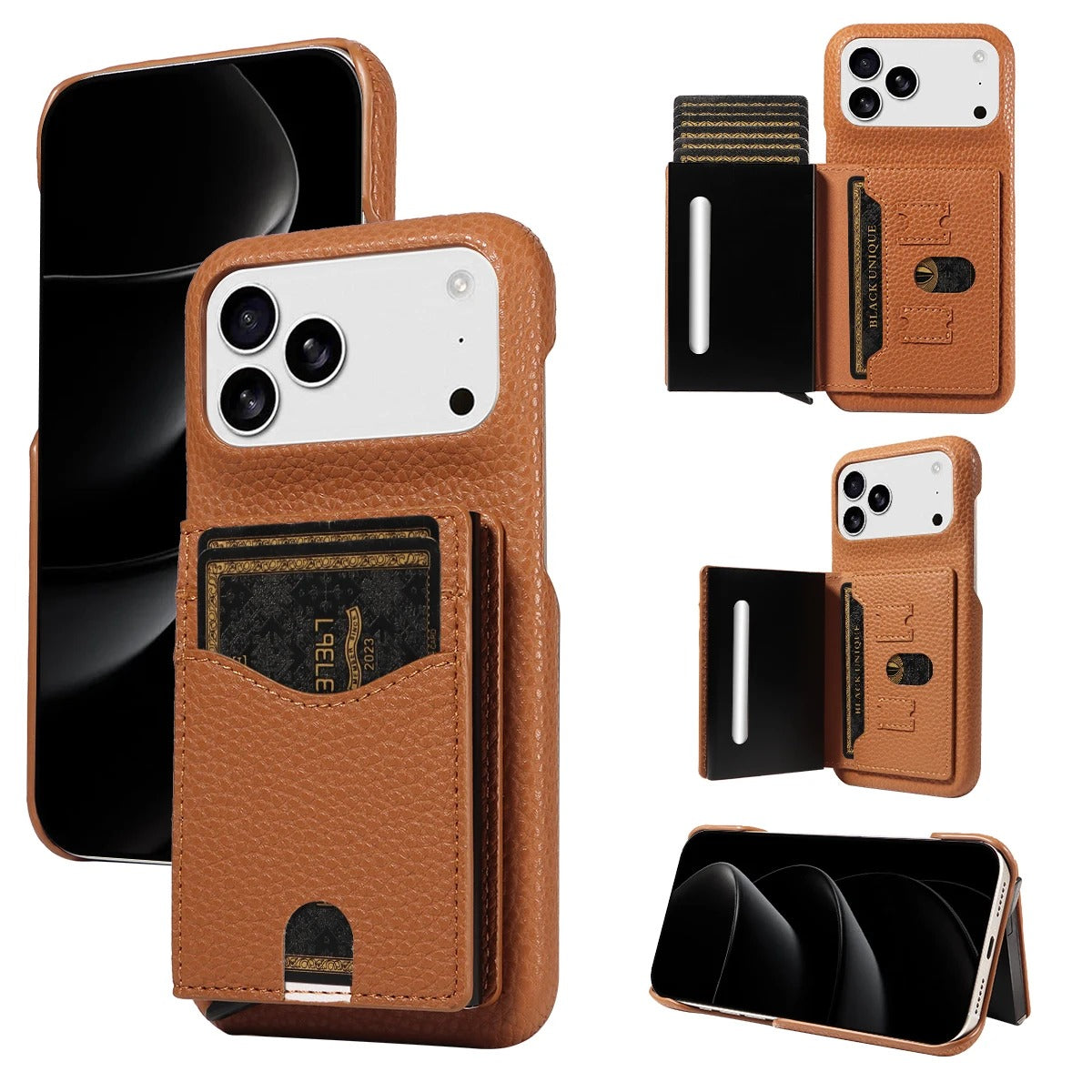 Luxury iPhone Case — Automatic Card Ejection PU Leather Cover, Shockproof Protection, Multi-Function Wallet Design