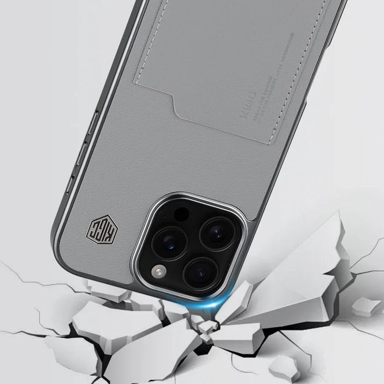 Luxury iPhone Case — Card Holder Bag with Matte Shockproof Leather Cover, Anti-Fingerprint Anti-Scratch Half-Wrapped PC+TPU Design, Textured Letter Finish