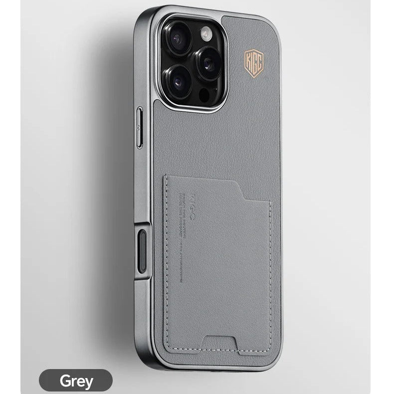 Luxury iPhone Case — Card Holder Bag with Matte Shockproof Leather Cover, Anti-Fingerprint Anti-Scratch Half-Wrapped PC+TPU Design, Textured Letter Finish