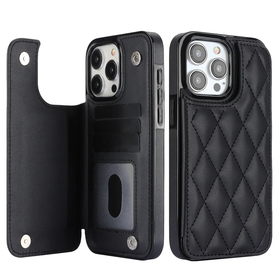 Luxury iPhone Case — Card Slot Flip Leather Wallet, Magnetic Double-Button, Shockproof & Non-Slip Design