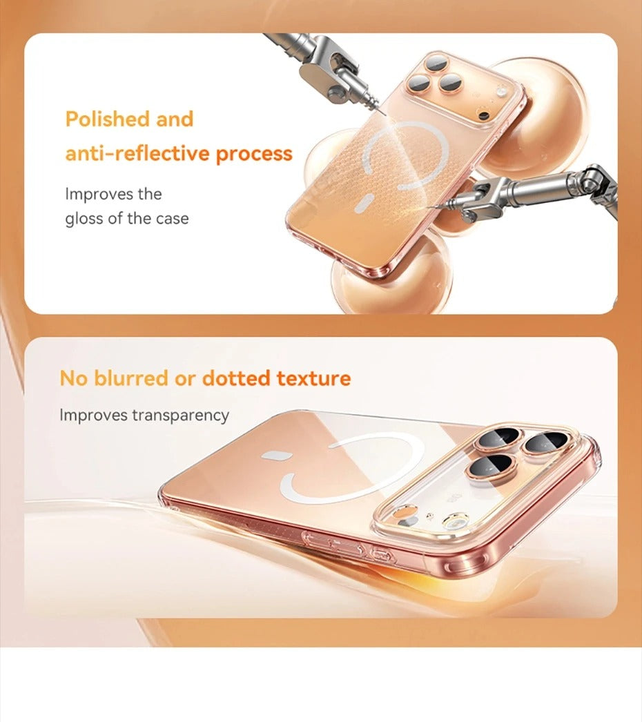 Luxury iPhone Case — Clear MagSafe Magnetic Cover with Ultra-Thin Anti-Yellowing PC Design, Strong N54 Magnets and Shockproof Grip Protection