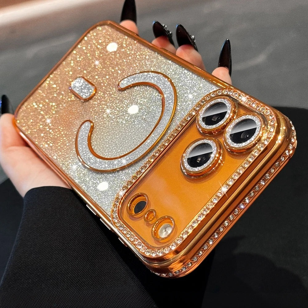 Luxury iPhone Case — Clear Magnetic MagSafe Soft Cover with Plating Design, Shockproof Anti-Scratch Silicone Build & Gradient Glitter Style for Women