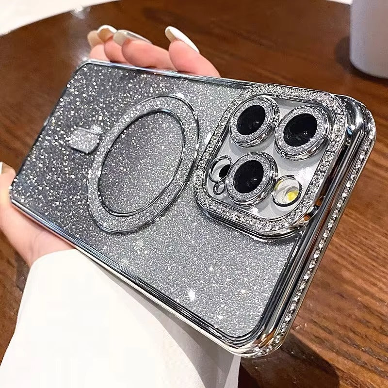 Luxury iPhone Case — Clear Magnetic MagSafe Soft Cover with Plating Design, Shockproof Anti-Scratch Silicone Build & Gradient Glitter Style for Women