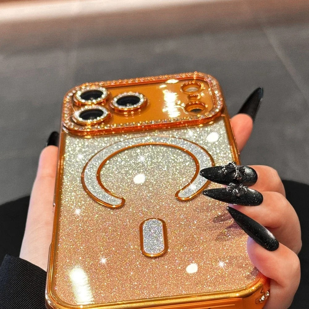 Luxury iPhone Case — Clear Magnetic MagSafe Soft Cover with Plating Design, Shockproof Anti-Scratch Silicone Build & Gradient Glitter Style for Women