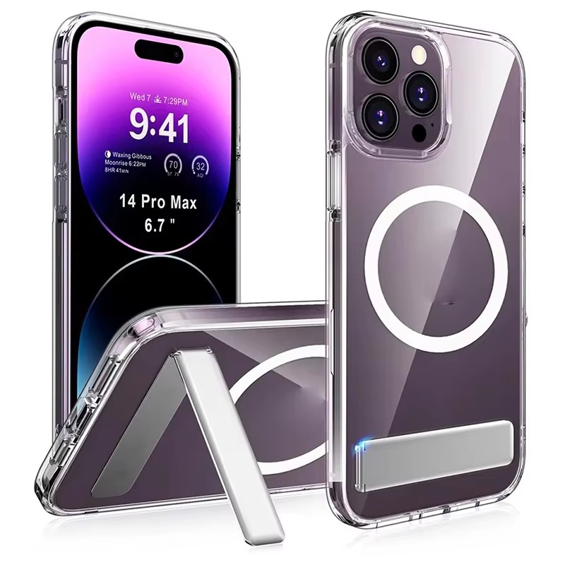 Luxury iPhone Case — Clear Magnetic Stand Cover with Built-In Kickstand, Waterproof Shockproof Protection & Lightweight Non-Slip Design