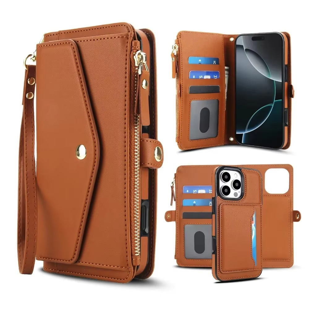 Luxury iPhone Case — Crossbody Detachable Magnetic Wallet Cover with Lanyard, Holder Feature and Anti-Fingerprint PU Leather Design