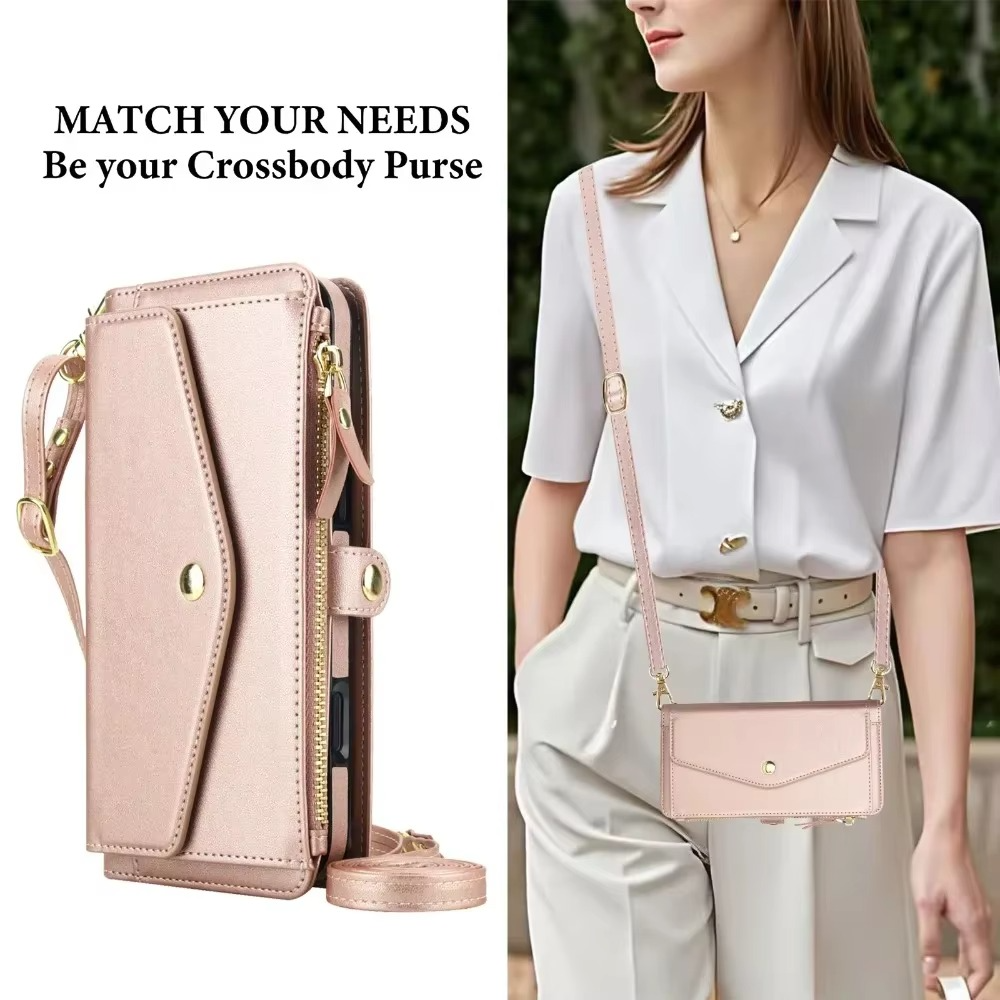 Luxury iPhone Case — Crossbody Detachable Magnetic Wallet Cover with Lanyard, Holder Feature and Anti-Fingerprint PU Leather Design