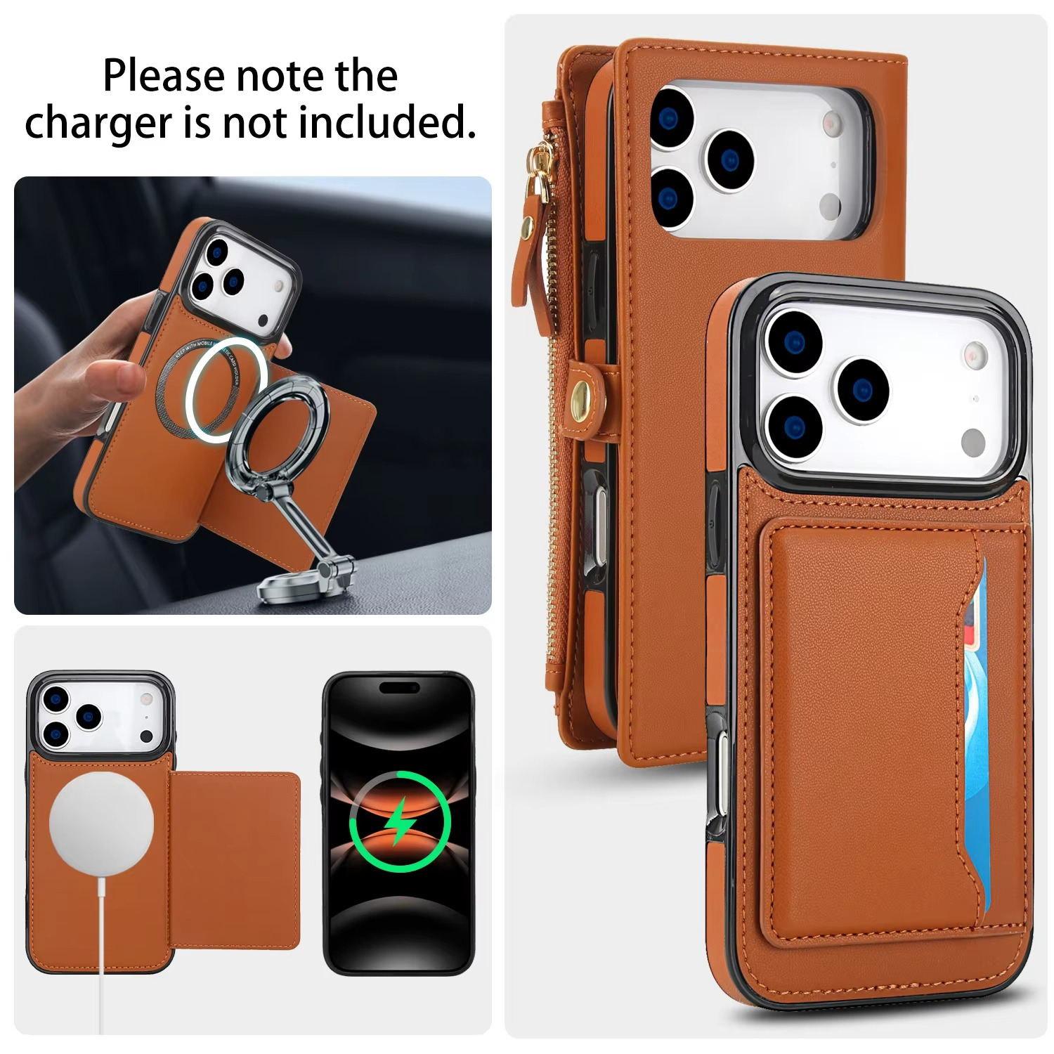 Luxury iPhone Case — Crossbody Detachable Magnetic Wallet Cover with Lanyard, Holder Feature and Anti-Fingerprint PU Leather Design