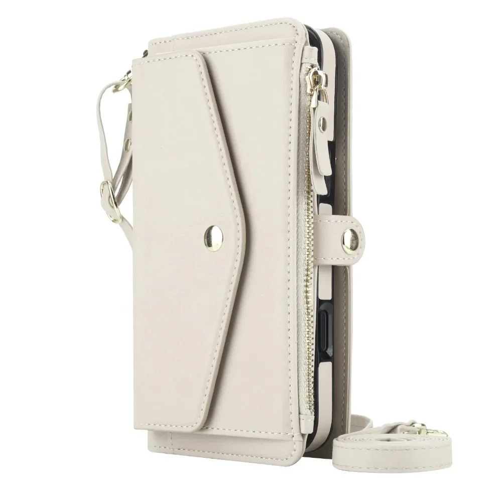 Luxury iPhone Case — Crossbody Detachable Magnetic Wallet Cover with Lanyard, Holder Feature and Anti-Fingerprint PU Leather Design