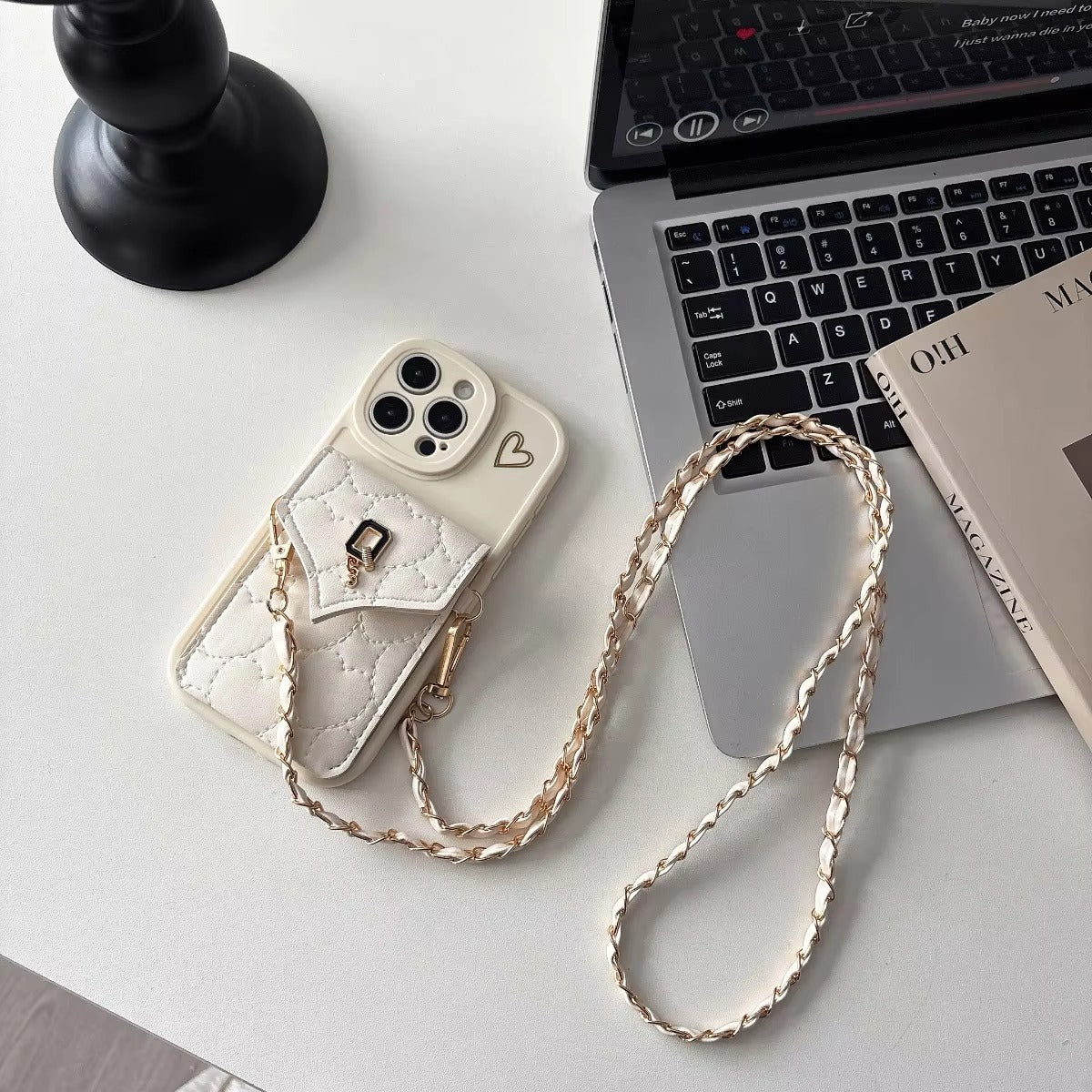 Luxury iPhone Case — Crossbody Leather Wallet Cover with Card Slot Holder, Protective Design and Adjustable Lanyard Strap