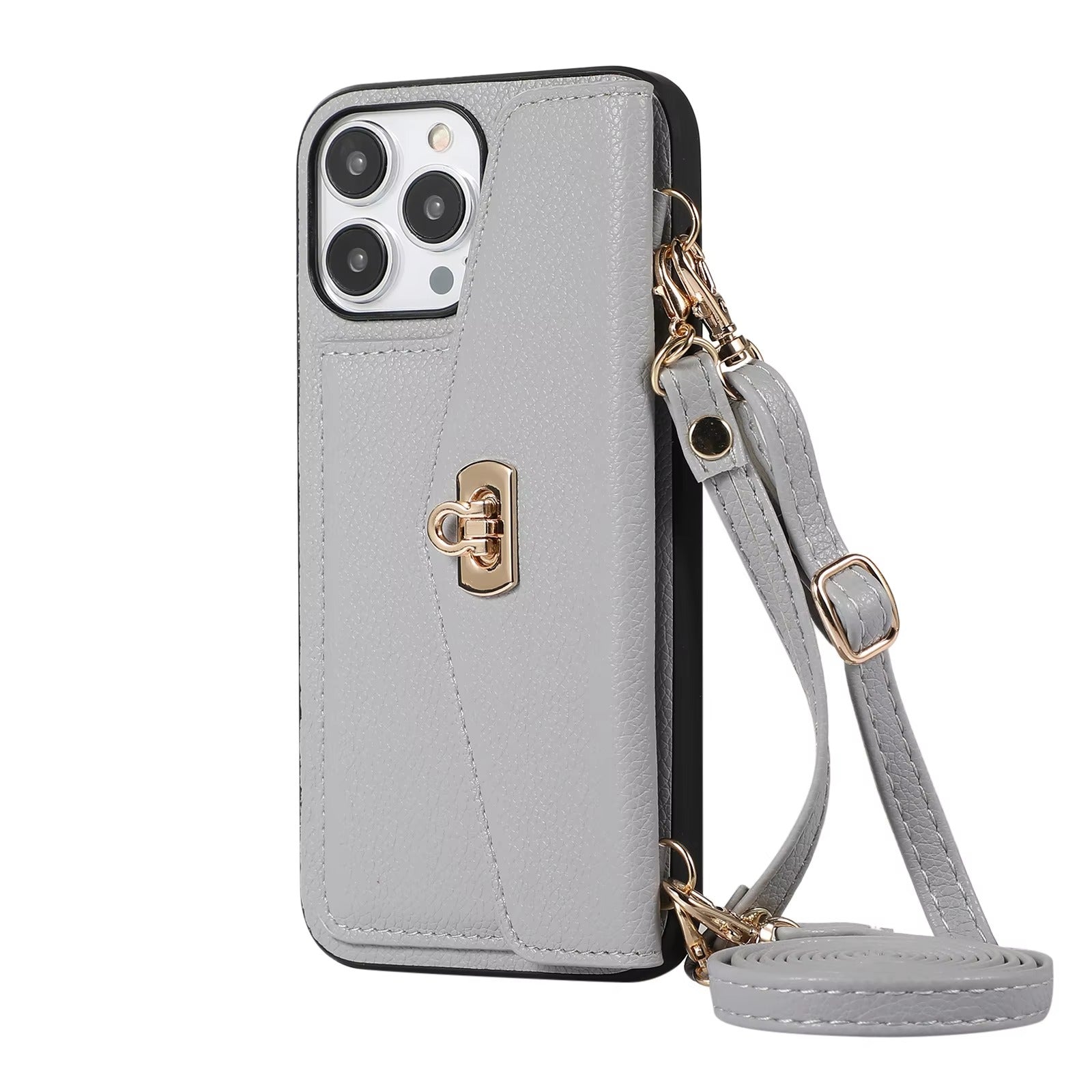Luxury iPhone Case — Crossbody Leather Wallet Cover with Shoulder Strap, Card Pocket, Anti-Fingerprint Non-Slip Design and Lanyard