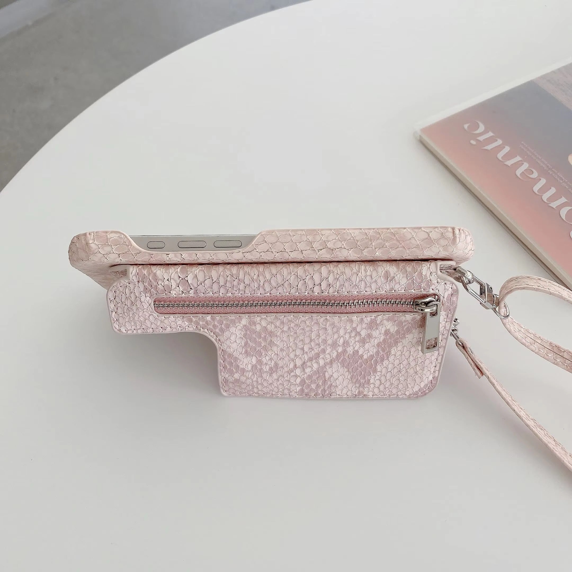 Luxury iPhone Case — Crossbody Makeup-Mirror Wallet Cover with Zipper Card Pocket, Shockproof Non-Slip PU Leather + PC/TPU Design