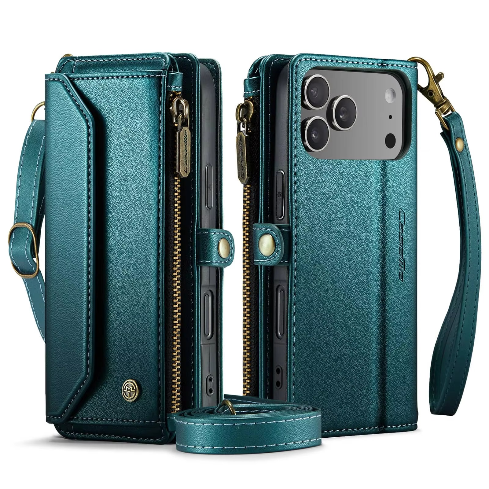 Luxury iPhone Case — Crossbody PU Leather Wallet Flip Cover with RFID Blocking, 7–10 Card Slots, Wristlet Strap & Shockproof Full-Body Protection