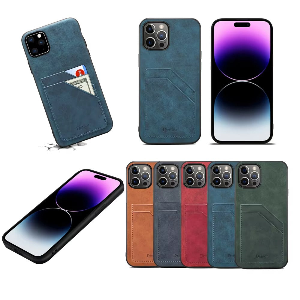 Luxury iPhone Case — Artificial Leather Wallet Cover with Card Slots, Shockproof Protection, Magnetic Closure & Storage Compartment