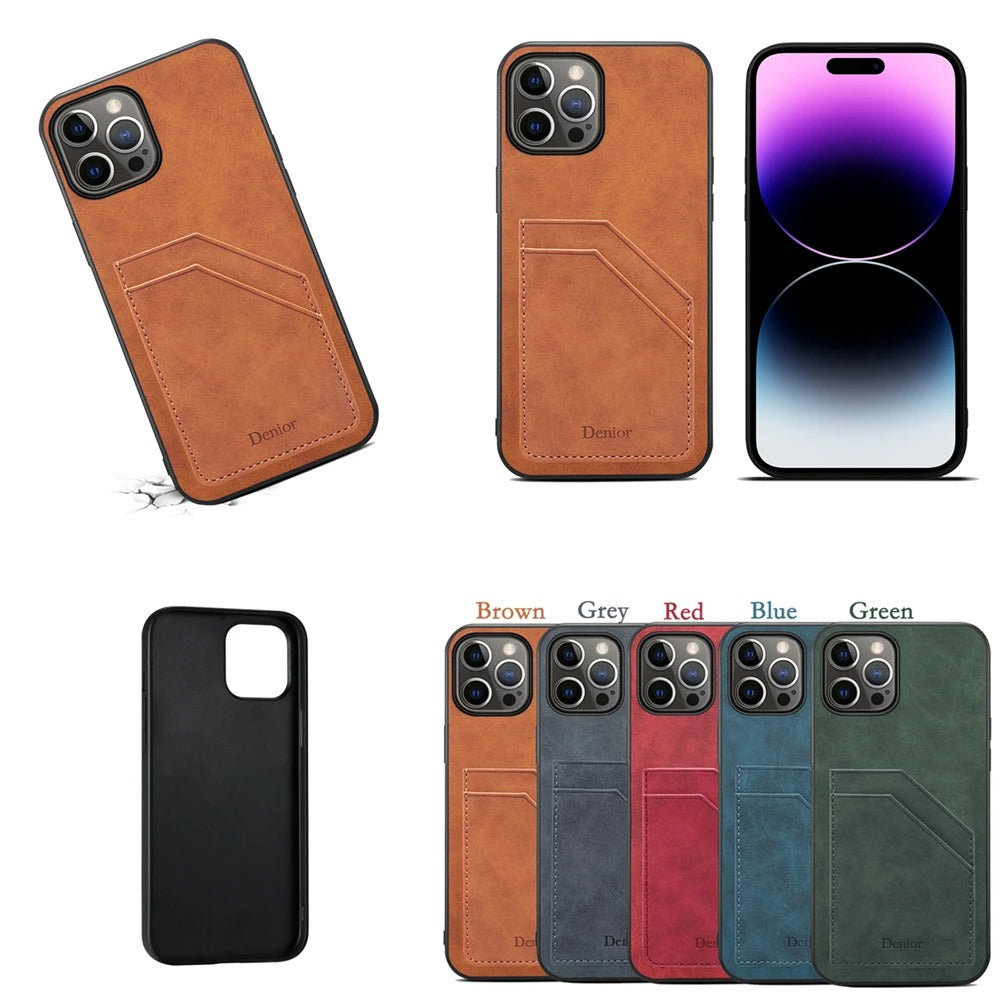 Luxury iPhone Case — Artificial Leather Wallet Cover with Card Slots, Shockproof Protection, Magnetic Closure & Storage Compartment