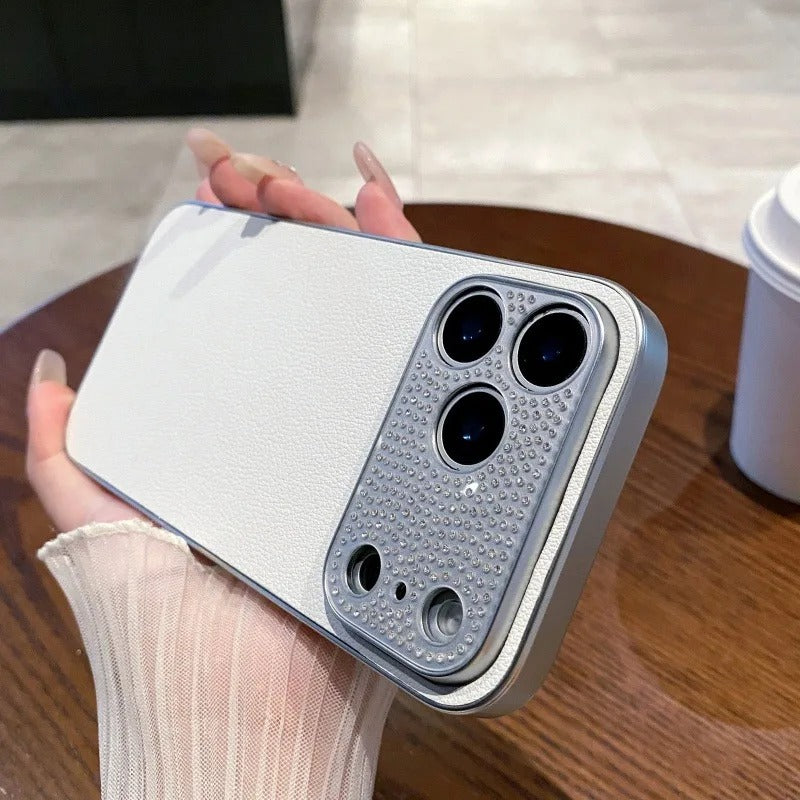 Luxury iPhone Case — Diamond PU Leather Plating Cover with Bling Finish, Shockproof Lens Protection and Pure-Color Matte Anti-Fingerprint Design