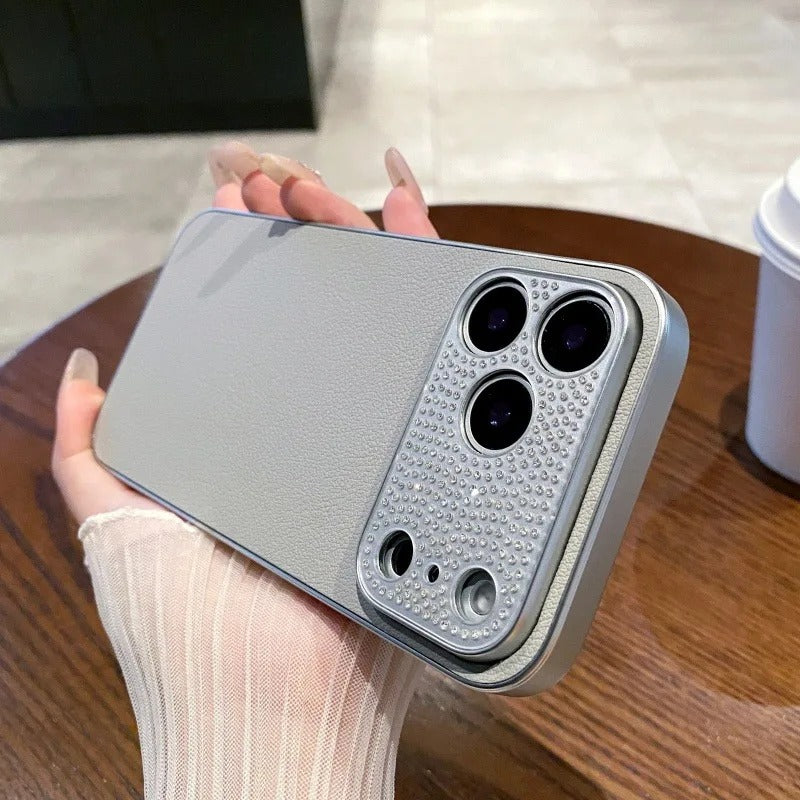 Luxury iPhone Case — Diamond PU Leather Plating Cover with Bling Finish, Shockproof Lens Protection and Pure-Color Matte Anti-Fingerprint Design