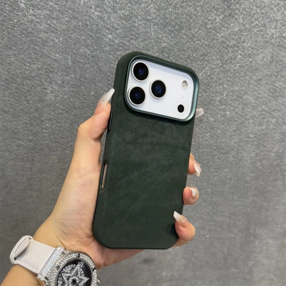 Luxury iPhone Case — Fiber Leather MagSafe Cover with Invisible Magnetic Wireless Charging, Matte Anti-Fingerprint Finish and Slim Shockproof Design