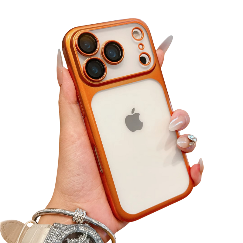 Luxury iPhone Case — Frosted Transparent Matte PC Armor Cover with Full Lens Protection and Plain Frame Design