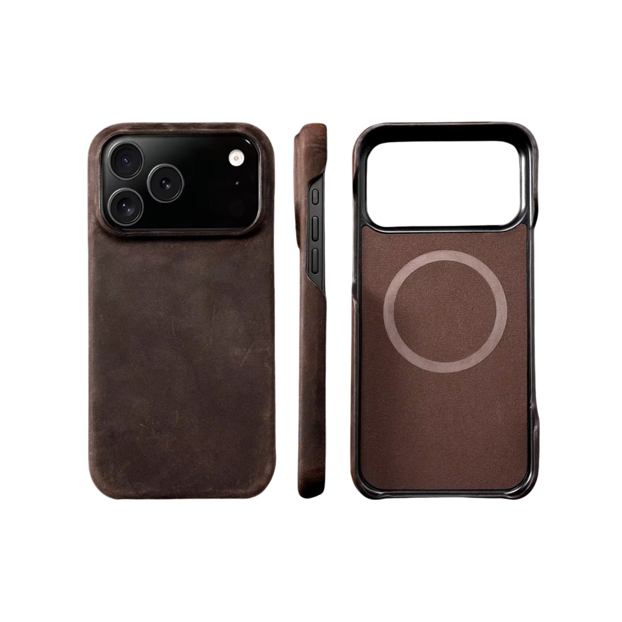 Luxury iPhone Case — Genuine Cowhide Leather Pull-Up Cover with Retro Magnetic Design, MagSafe Compatibility & Shockproof Full-Back Protection