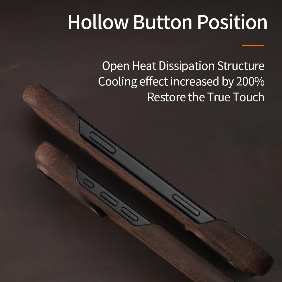 Luxury iPhone Case — Genuine Cowhide Leather Pull-Up Cover with Retro Magnetic Design, MagSafe Compatibility & Shockproof Full-Back Protection