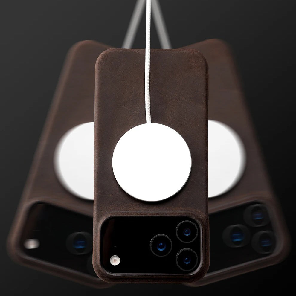 Luxury iPhone Case — Genuine Cowhide Leather Pull-Up Cover with Retro Magnetic Design, MagSafe Compatibility & Shockproof Full-Back Protection