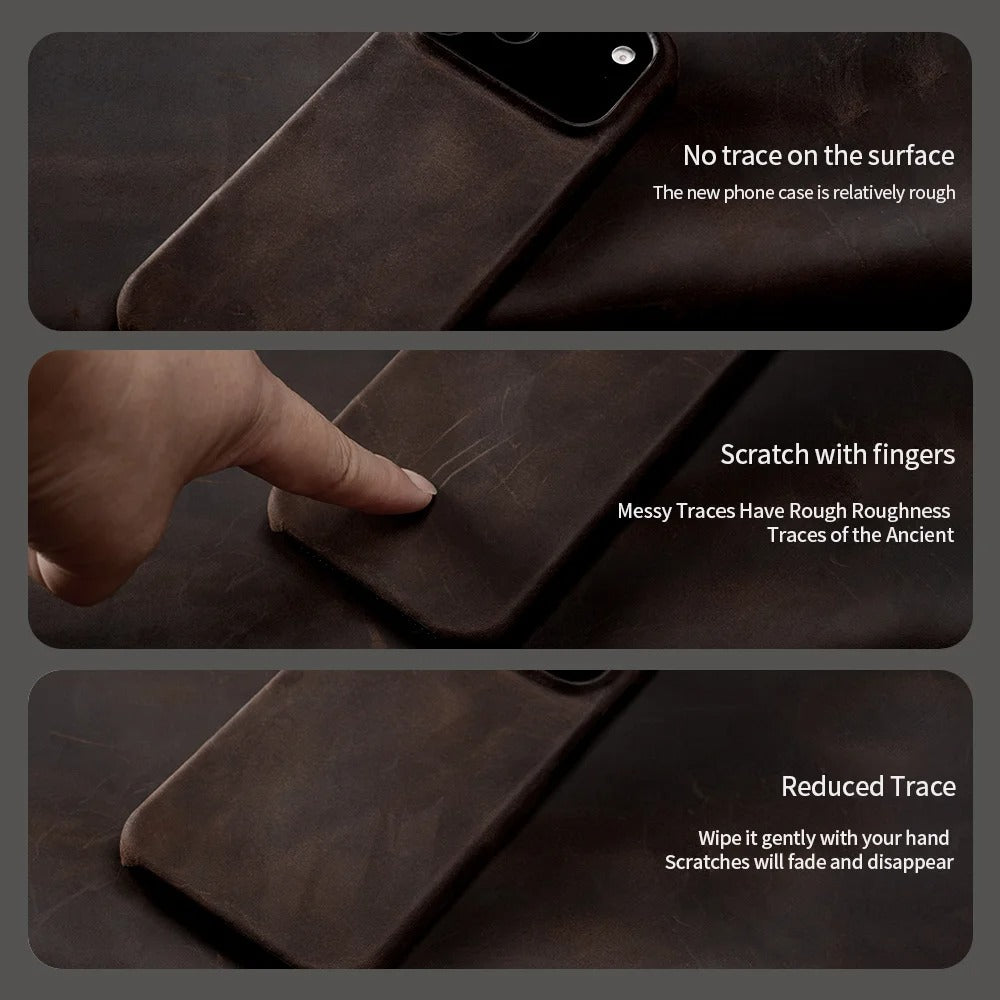 Luxury iPhone Case — Genuine Cowhide Leather Pull-Up Cover with Retro Magnetic Design, MagSafe Compatibility & Shockproof Full-Back Protection