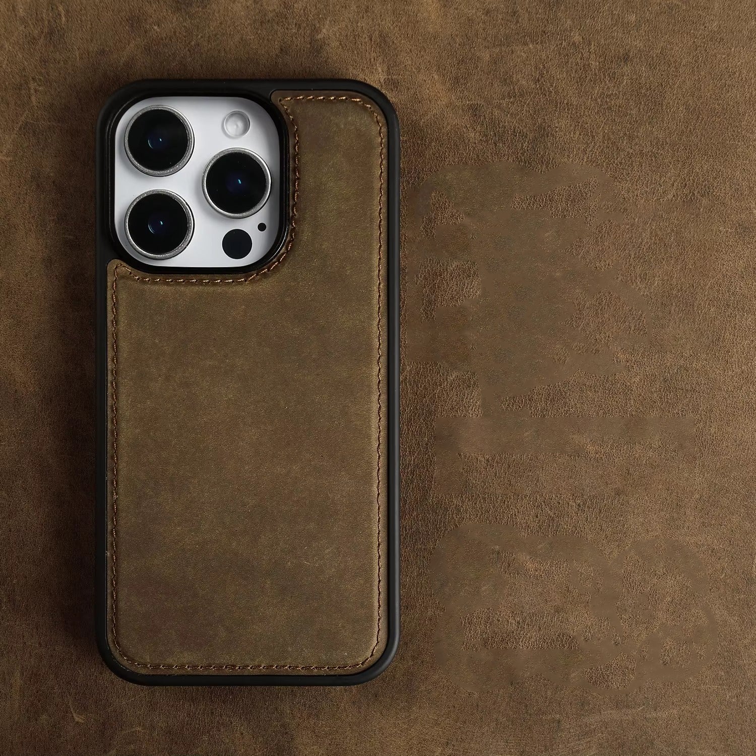 Luxury iPhone Case — Genuine Crazy Horse Leather Cover with Shockproof Full-Protection Design, Anti-Fingerprint Finish and Raised Camera Lips