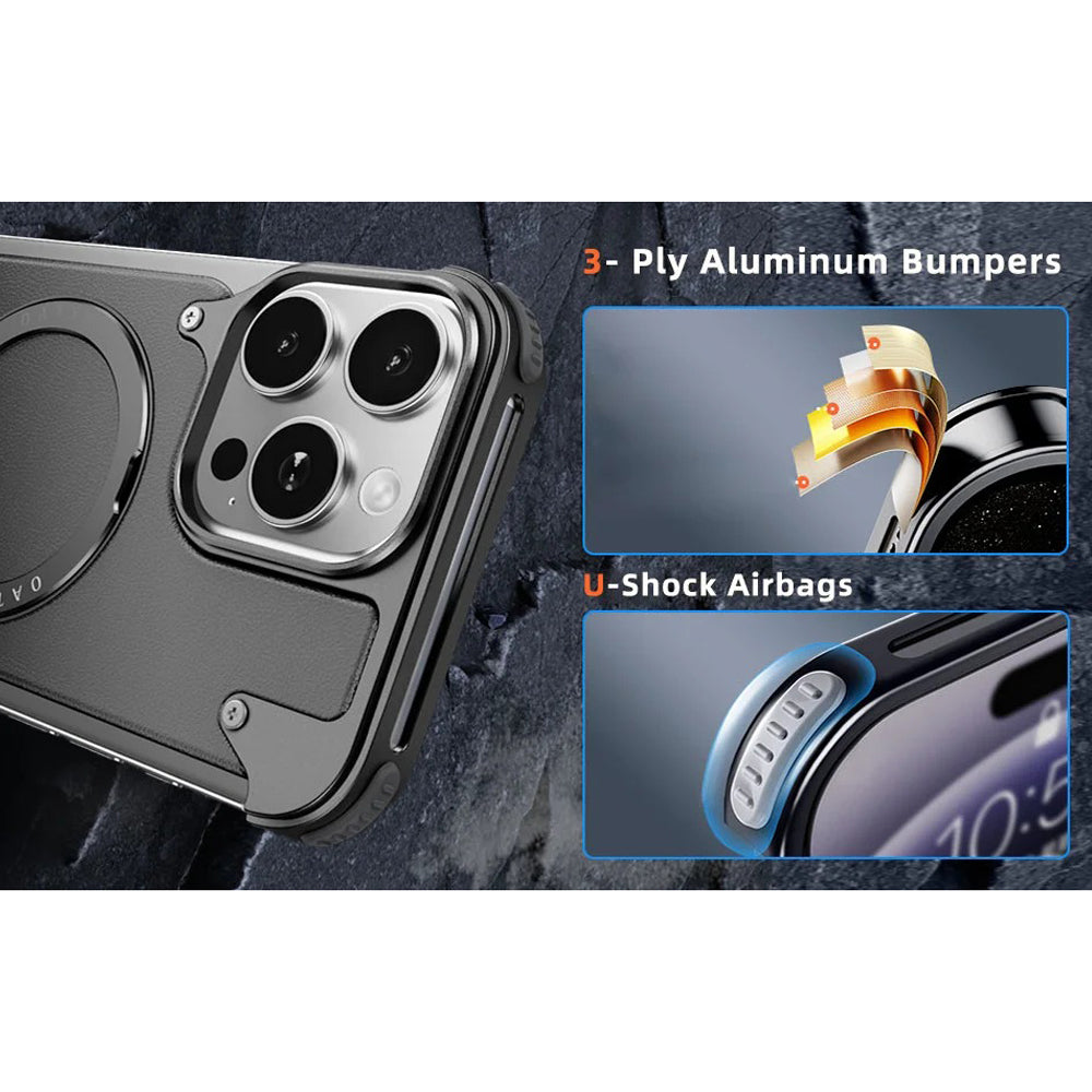 Luxury iPhone Case — Genuine Leather MagSafe Frameless Cover with 360° Rotating Magnetic Stand, Shockproof Anti-Drop Non-Slip Design