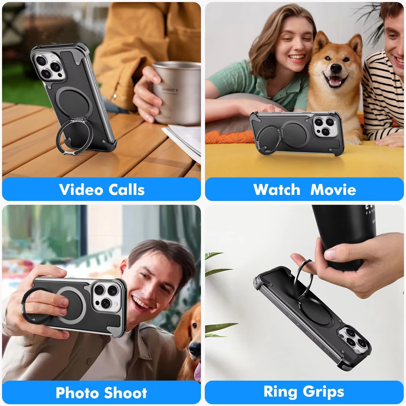 Luxury iPhone Case — Genuine Leather MagSafe Frameless Cover with 360° Rotating Magnetic Stand, Shockproof Anti-Drop Non-Slip Design