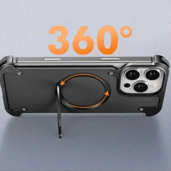 Luxury iPhone Case — Genuine Leather MagSafe Frameless Cover with 360° Rotating Magnetic Stand, Shockproof Anti-Drop Non-Slip Design