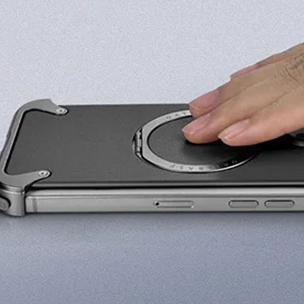 Luxury iPhone Case — Genuine Leather MagSafe Frameless Cover with 360° Rotating Magnetic Stand, Shockproof Anti-Drop Non-Slip Design