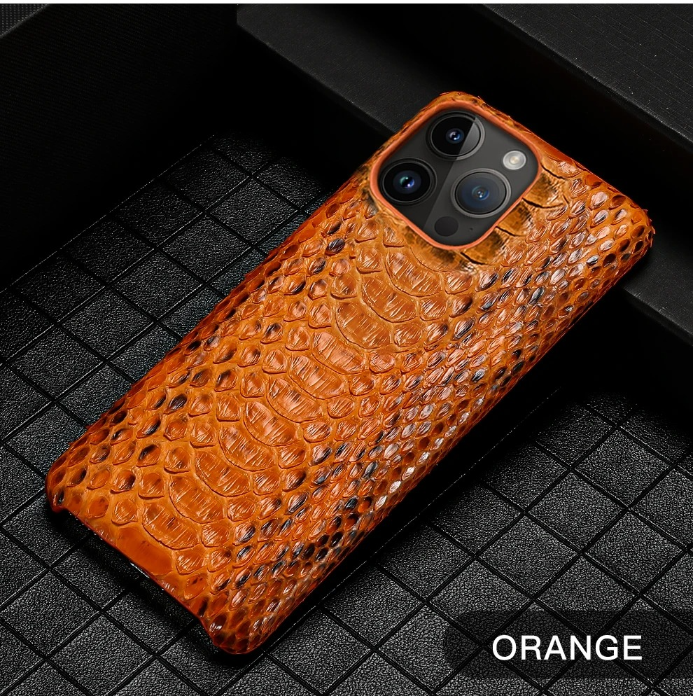Luxury iPhone Case — Genuine Python Leather Cover with Premium PC Backing, Non-Slip Lightweight Design and Dustproof Anti-Scratch Protection