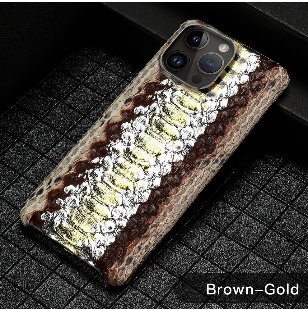 Luxury iPhone Case — Genuine Python Leather Cover with Premium PC Backing, Non-Slip Lightweight Design and Dustproof Anti-Scratch Protection