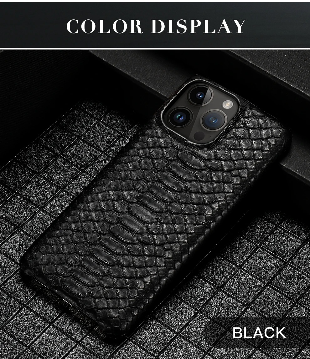 Luxury iPhone Case — Genuine Python Leather Cover with Premium PC Backing, Non-Slip Lightweight Design and Dustproof Anti-Scratch Protection