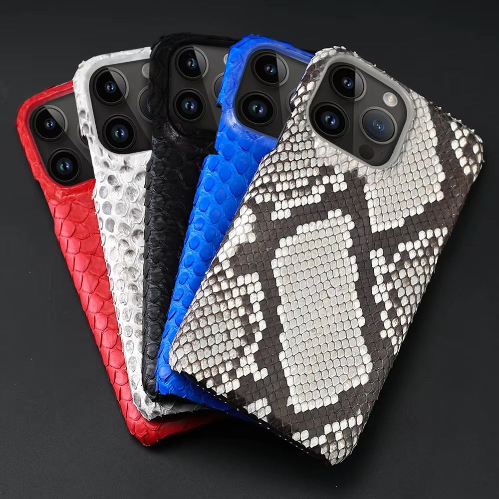 Luxury iPhone Case — Genuine Python Leather Cover with Premium PC Backing, Non-Slip Lightweight Design and Dustproof Anti-Scratch Protection