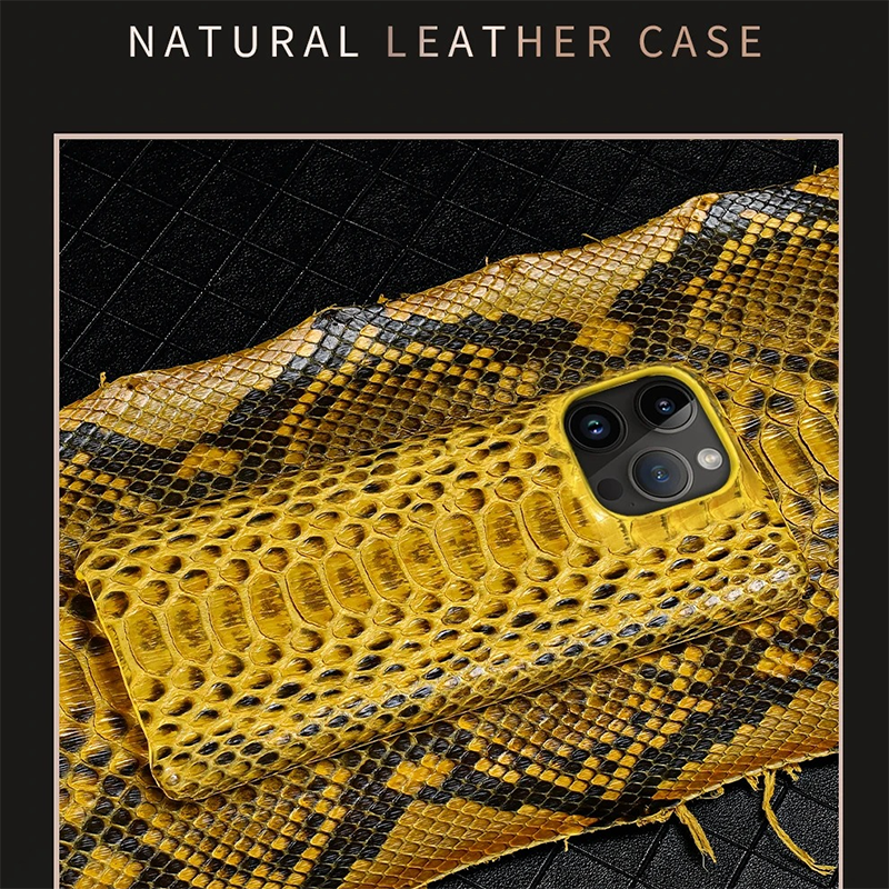 Luxury iPhone Case — Genuine Python Leather Cover with Premium PC Backing, Non-Slip Lightweight Design and Dustproof Anti-Scratch Protection