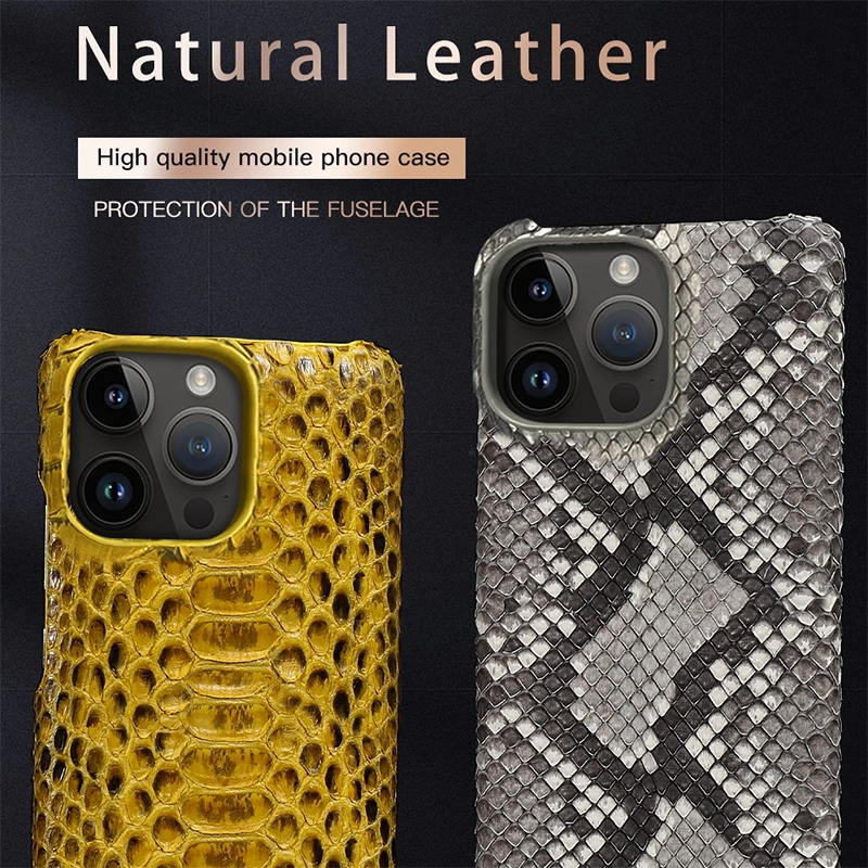 Luxury iPhone Case — Genuine Python Leather Cover with Premium PC Backing, Non-Slip Lightweight Design and Dustproof Anti-Scratch Protection