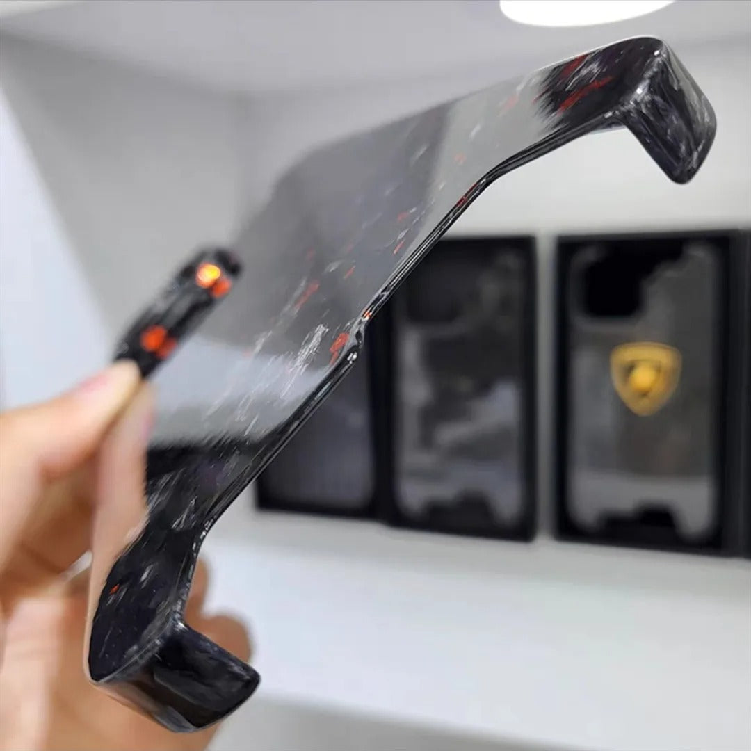 Luxury iPhone Case — Glossy Forged Pure Carbon Fiber Ultra-Thin Cover with Glitter Irregular Design, Shockproof Lightweight Half-Wrapped Protection