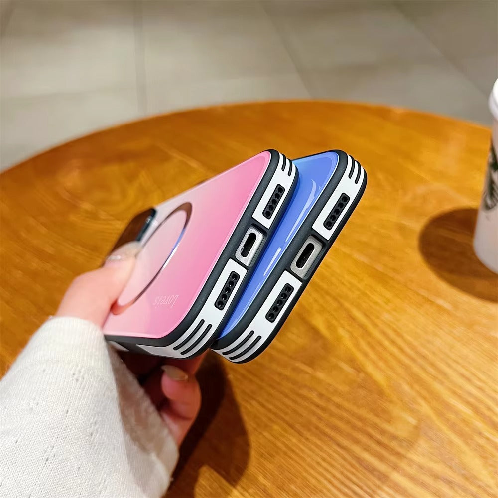 Luxury iPhone Case — Gradient Magnetic Glass Cover, Magsafe Compatible, Wireless Charging, Shockproof, Protective PC+TPU Design