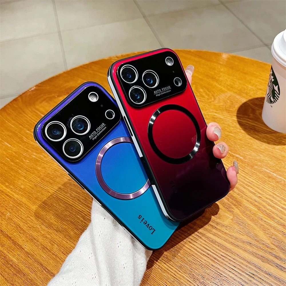 Luxury iPhone Case — Gradient Magnetic Glass Cover, Magsafe Compatible, Wireless Charging, Shockproof, Protective PC+TPU Design
